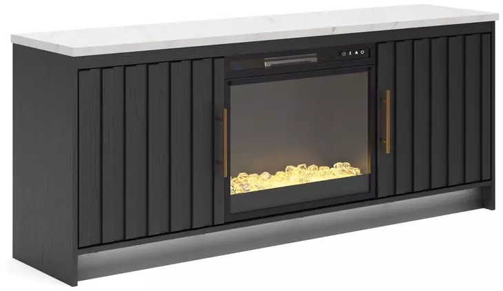 Cadmori Matte Black and White 63" TV Stand with 6 Level Temperature Electric Fireplace
