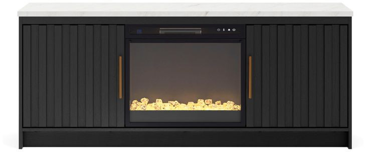 Cadmori Matte Black and White 63" TV Stand with 6 Level Temperature Electric Fireplace