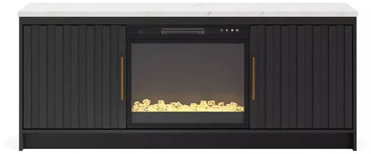 Cadmori Matte Black and White 63" TV Stand with 6 Level Temperature Electric Fireplace