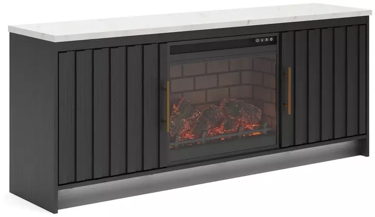 Cadmori Matte Black and White 63" TV Stand with 7 Level Temperature Electric Fireplace