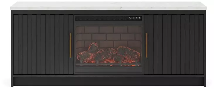 Cadmori Matte Black and White 63" TV Stand with 7 Level Temperature Electric Fireplace