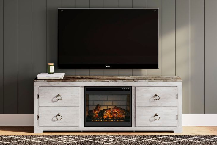 Willowton Whitewash 4 Piece Entertainment Center with Electric Fireplace and LED