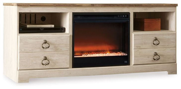Willowton Whitewash and Brown 63" TV Stand with Electric Fireplace
