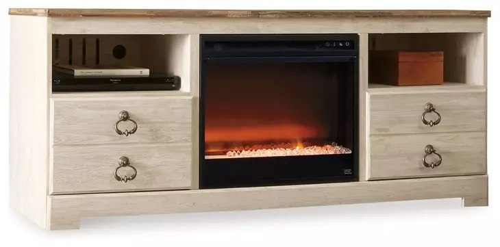 Willowton Whitewash and Brown 63" TV Stand with Electric Fireplace