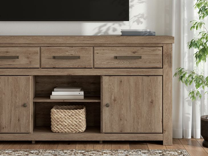 Garistyn Natural Rustic 73" XL TV Stand with Fireplace Option