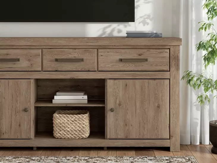 Garistyn Natural Rustic 73" XL TV Stand with Fireplace Option