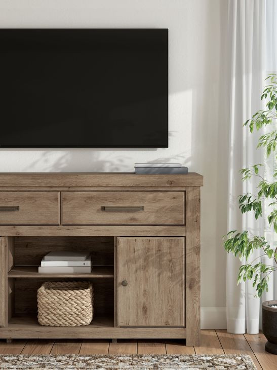 Garistyn Natural Rustic 62" LG TV Stand with Fireplace Option