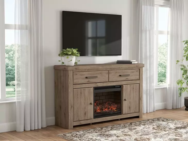 Garistyn Natural Rustic 62" TV Stand with Electric Fireplace