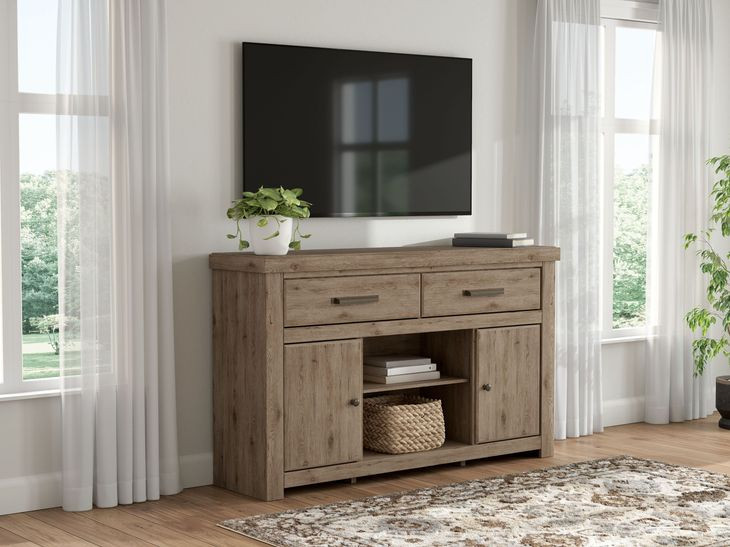 Garistyn Natural Rustic 62" LG TV Stand with Fireplace Option