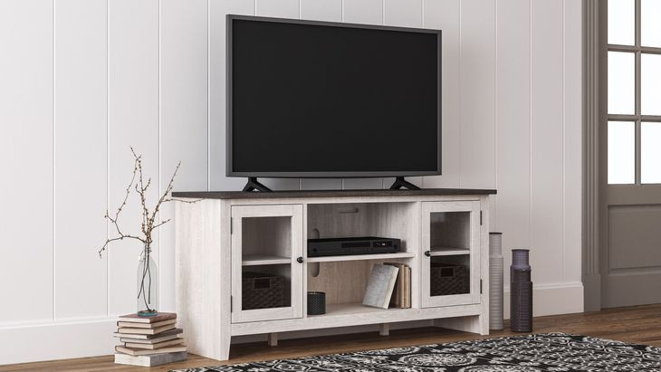 Dorrinson White and Gray 60" TV Stand with Electric Fireplace