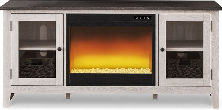 Dorrinson White and Gray 60" TV Stand with Electric Fireplace