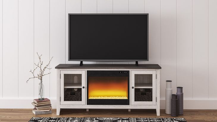 Dorrinson White and Gray 60" TV Stand with Electric Fireplace