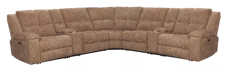 Bronco Plush Tobacco 7 Piece Modular Zero Gravity Power Reclining Sectional with Power Adjustable Headrest and USB Charging
