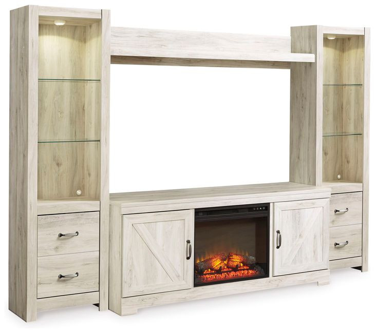 Bellaby Whitewash 4 Piece Entertainment Center with 7 Level Electric Fireplace
