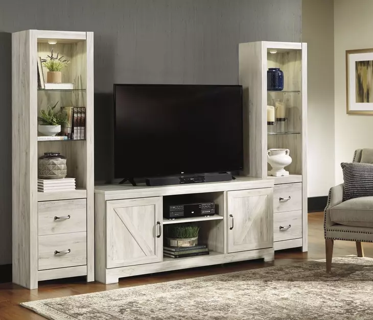 Bellaby Whitewash 63" TV Stand with Electric Fireplace and 2 Doors