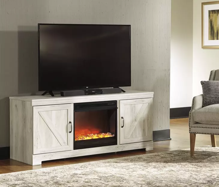 Bellaby Whitewash 63" TV Stand with Electric Fireplace