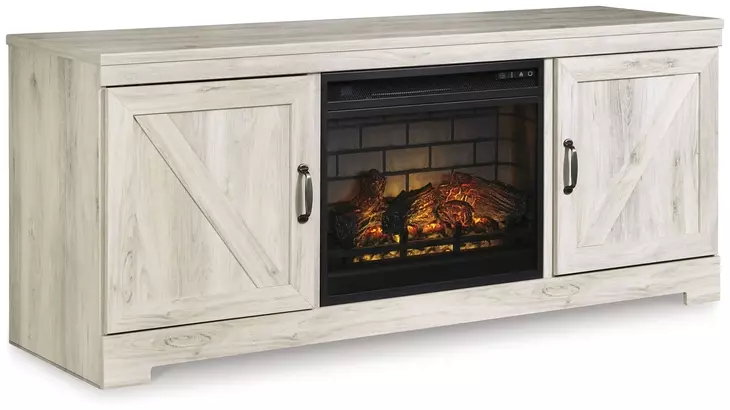 Bellaby Whitewash 63" TV Stand with Electric Fireplace and 2 Doors