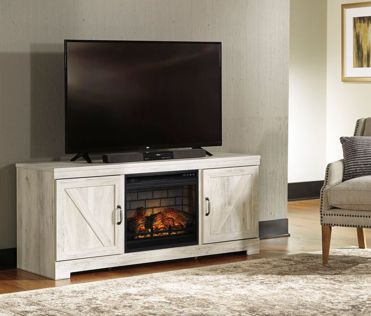 Bellaby Whitewash 63" TV Stand with Electric Fireplace and 2 Doors