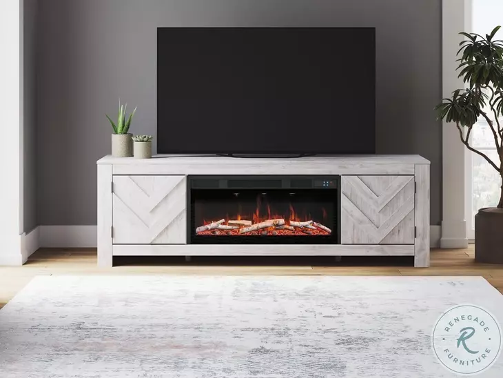 Cayboni Whitewash 71" TV Stand with Electric Fireplace
