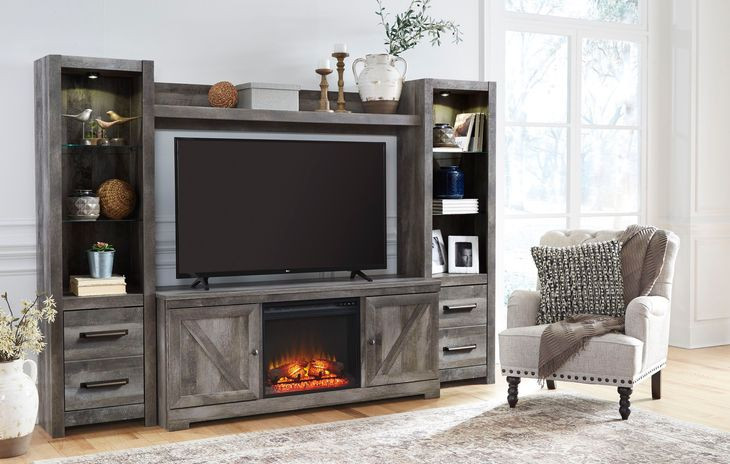 Wynnlow Gray 63" TV Stand with Electric Fireplace and 2 Doors