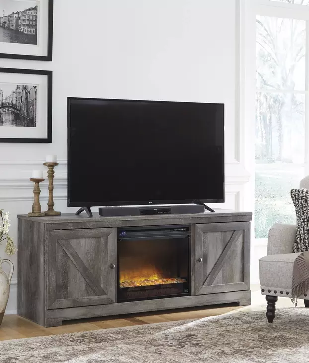Wynnlow Gray 63" TV Stand with Electric Fireplace and 2 Doors