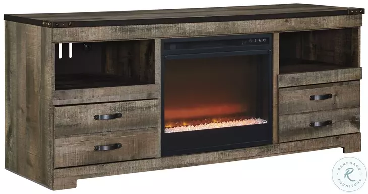 Trinell Rustic Brown 63" TV Stand with Electric Fireplace