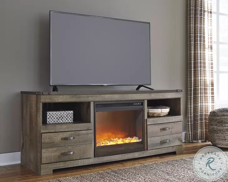 Trinell Rustic Brown 63" TV Stand with Electric Fireplace
