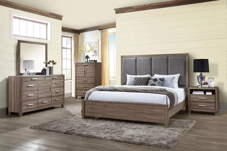 Harrisburg Gray and Brown Queen Upholstered Panel Bed