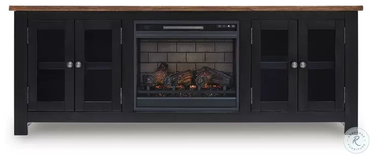 Wildenauer Brown And Black 76" TV Stand with Fireplace Insert Infrared