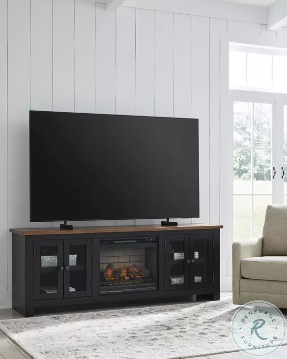 Wildenauer Brown And Black 76" TV Stand with Fireplace Insert Infrared