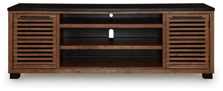 Kallari Warm Brown and Matte Black 84" XL TV Stand with Fireplace Option