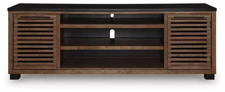 Kallari Warm Brown and Matte Black 84" XL TV Stand with Fireplace Option