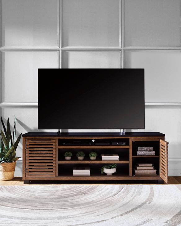 Kallari Warm Brown and Matte Black 84" XL TV Stand with Fireplace Option