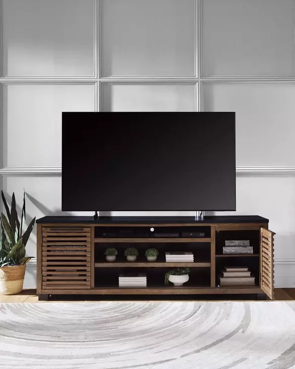 Kallari Warm Brown and Matte Black 84" XL TV Stand with Fireplace Option