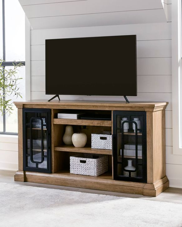 Wittenmyer Rich Light Brown and Matte Black XL TV Stand with Fireplace Option