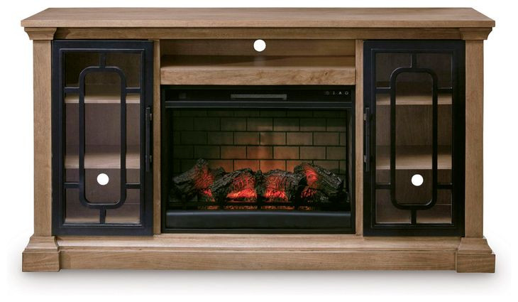 Wittenmyer Rich Light Brown and Matte Black 72" TV Stand with Electric Fireplace