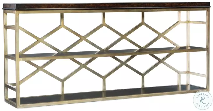 Giles Dark Wood Burl And Champagne Console Table