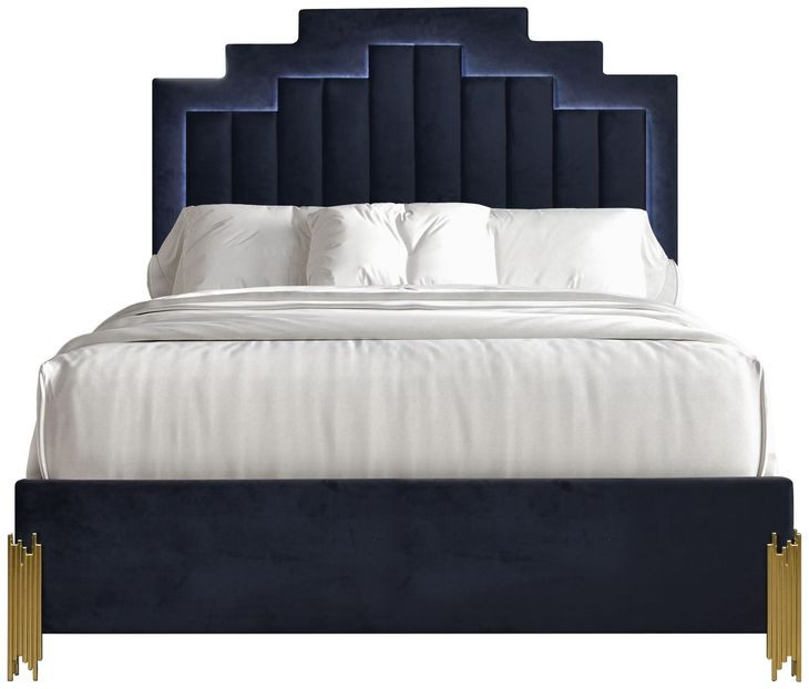 Empire Black King Upholstered Panel Bed with LED