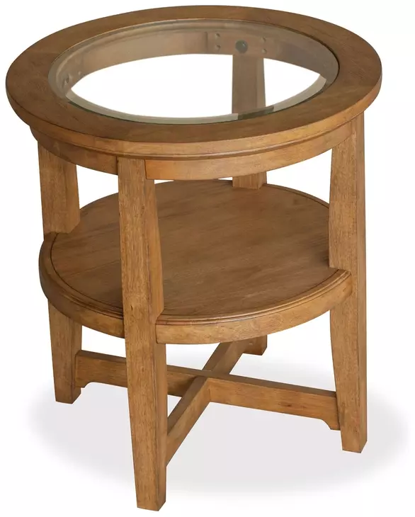 Durant Honey Brown Round Glass Top End Table