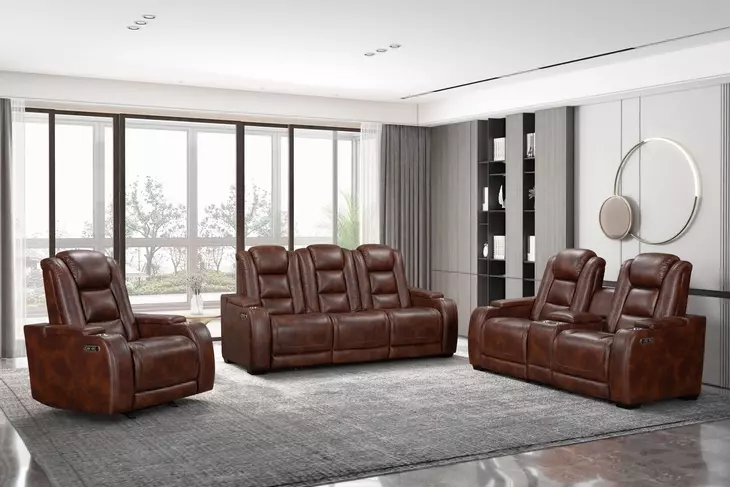 Chester Brown Power Reclining Living Room Set with USB Charging and LED