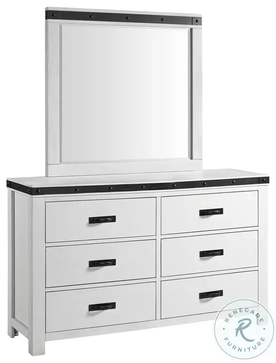 Montauk Modern White 6 Drawer Youth Dresser And Mirror