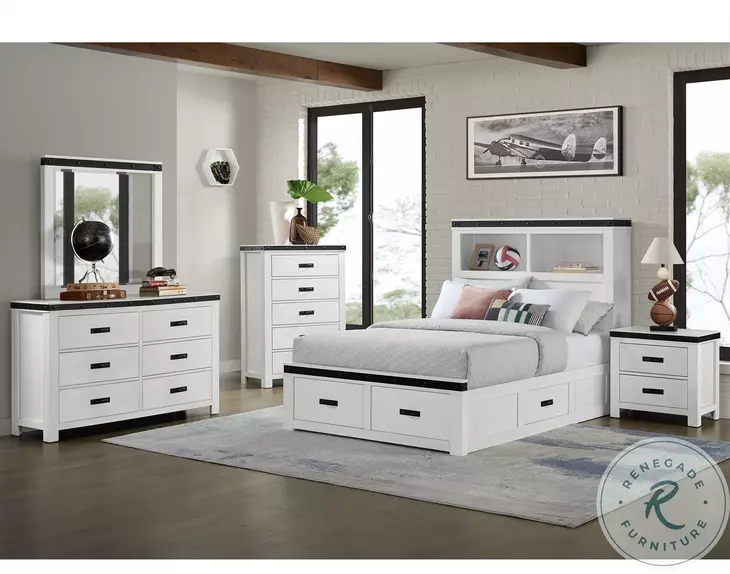 Montauk Modern White 6 Drawer Youth Dresser And Mirror