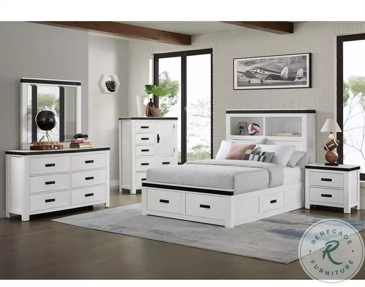 Montauk Modern White Full Storage Platform Bed