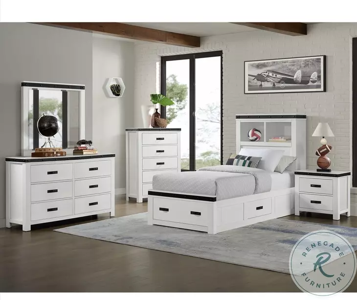 Montauk Modern White Twin Storage Platform Bed