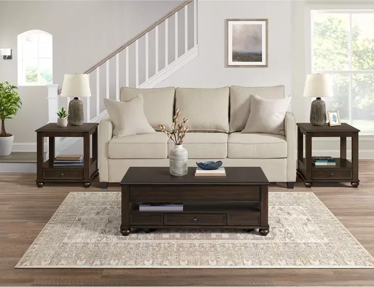 Chad Cherry Rectangular Lift Top Coffee Table with Casters