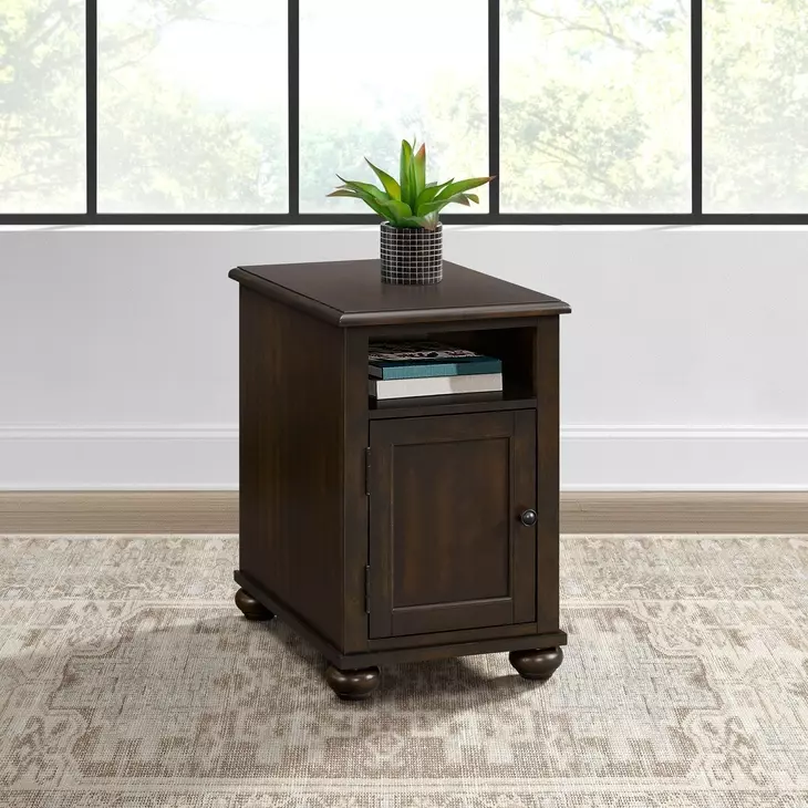 Chad Cherry Rectangular Chairside Table with USB Charging
