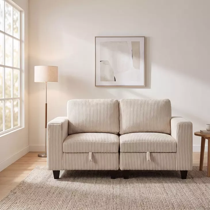 Walterboro Beige 64" Loveseat with Storage