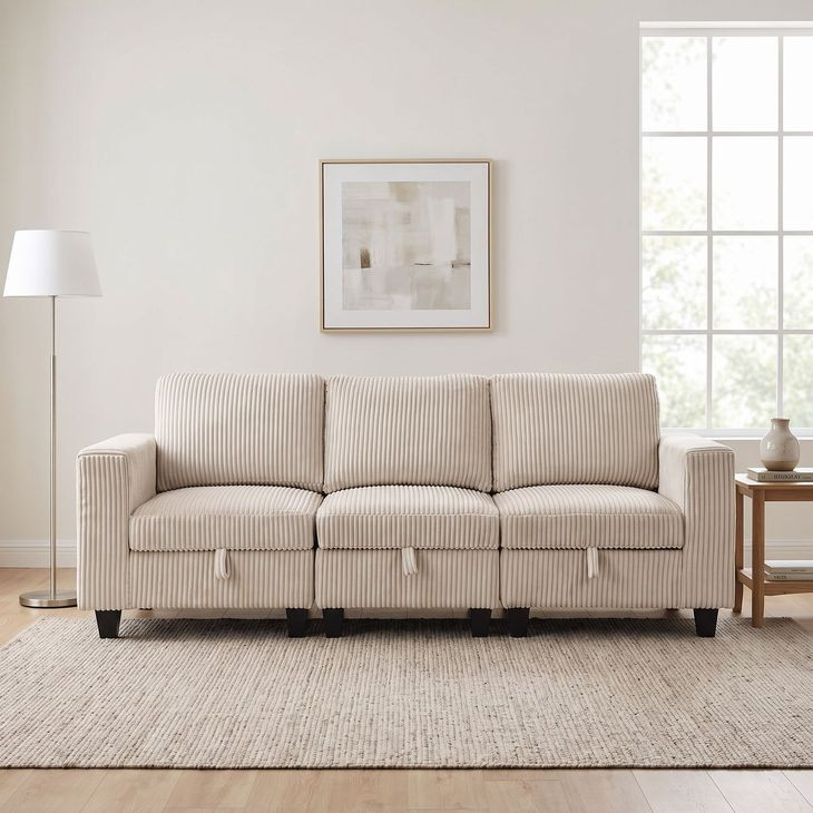 Walterboro Beige 89" Sofa with Storage