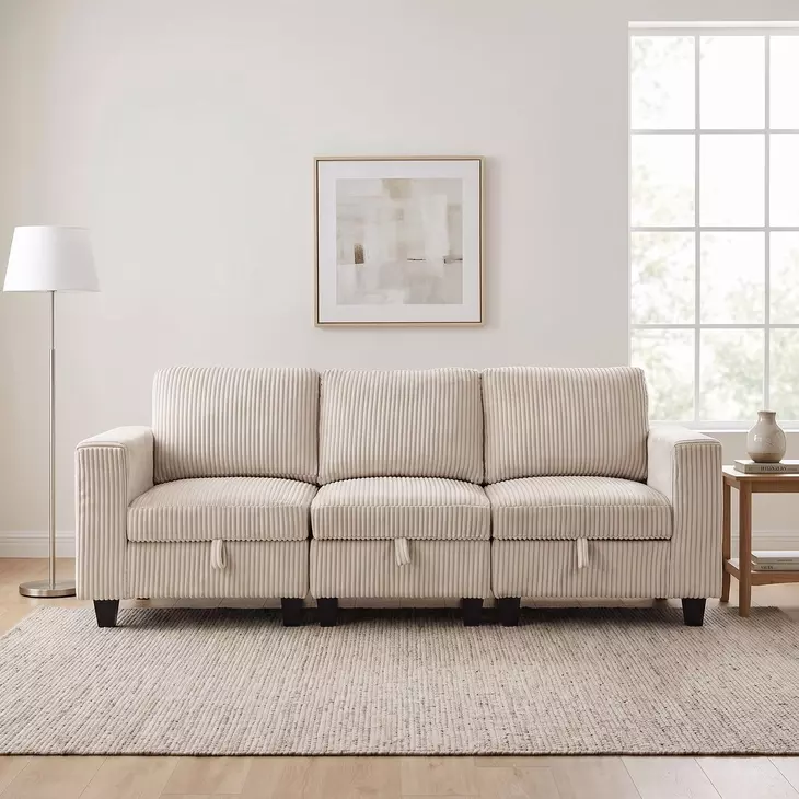 Walterboro Beige 89" Sofa with Storage