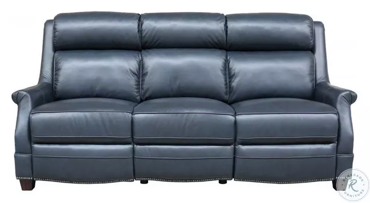 Warrendale Shoreham Blue Leather 83" Power Reclining Sofa with Nailhead Trim and USB Charging